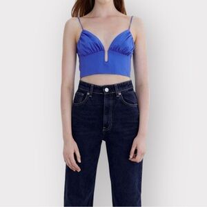 ZARA Blue Crop Bustier Corset Top (Sz S)